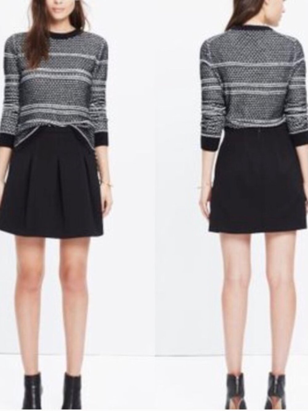 Madewell Jacquard Pleated Mini Skirt Black A-Line Texture Women's 6